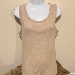 Laura Scott Beige Ribbed Scoop Neck Cotton Tank Top in XL